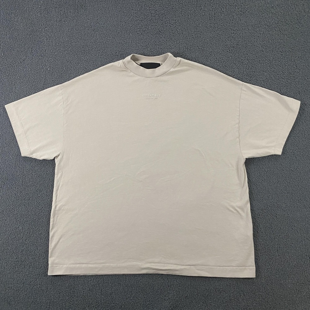 Fear Of God Essentials T-Shirt Mens Small Beige Relaxed Fit Logo Tee Crewneck - Picture 2 of 11